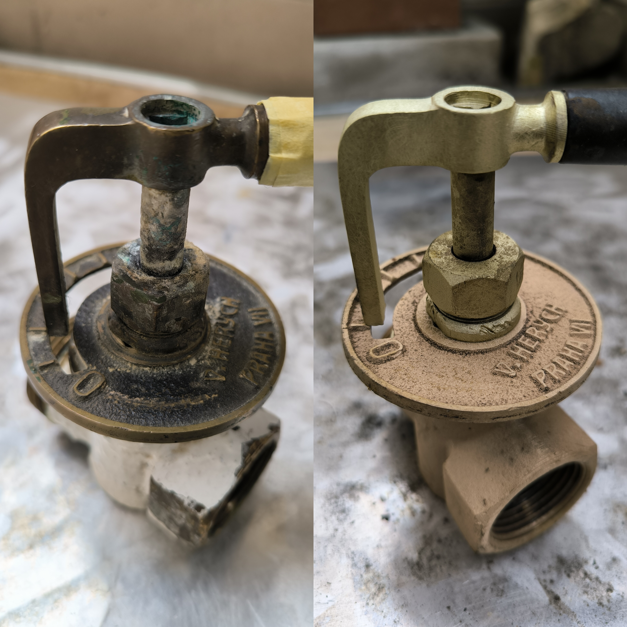 brass valve before and after cleaning